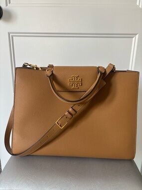 Tory Burch Tan Leather Satchel with Gold Logo